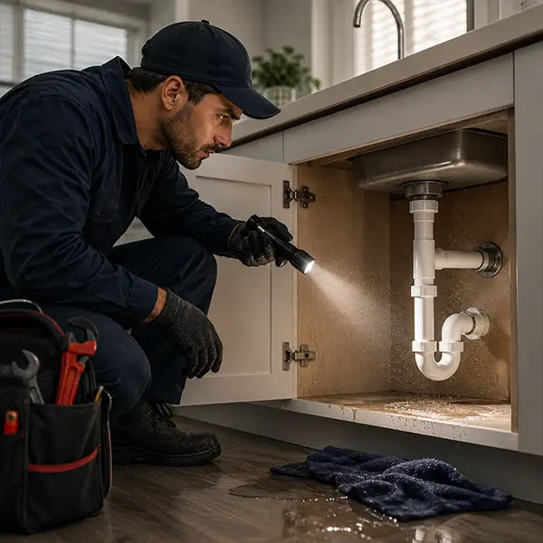Emergency plumbing includes inspecting the problem